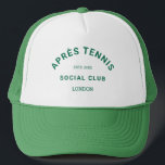 Après Tennis Social Club Custom Green Crest Trucker Hat<br><div class="desc">Après Tennis Social Club Green Crest tennis cap. Personalize with the year and location. Perfect for a local tennis tournament,  as a gift for a tennis lover or for a tennis theme bachelor party. Designed to match our Après Tennis Social Club Collection.</div>