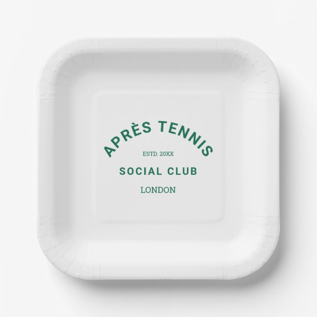 Après Tennis Social Club Green Custom Crest Paper Plate (Front)
