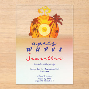 Après Waves Retro Vinyl Beach Coastal Bachelorette Acrylic Invitations