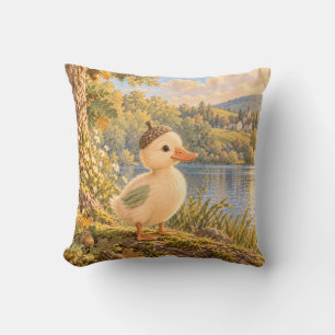 Apricot Acorn Duckling Golden Lakeside Meadow Throw Pillow