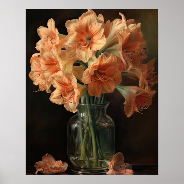Apricot Amaryllis Flowers Art Print Poster (Front)