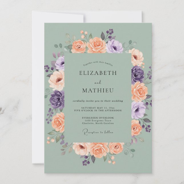 Apricot Amethyst Wildflower Wedding Invitation (Front)