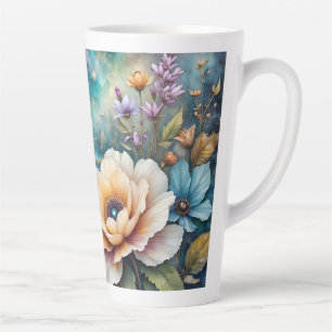 Apricot and Blue Cosmos river forest landscape Latte Mug