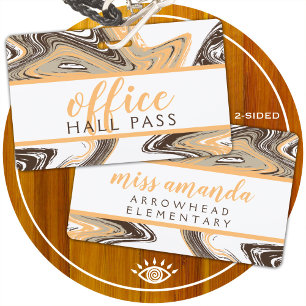 apricot and chocolate strokes OFFICE HALL PASS Badge