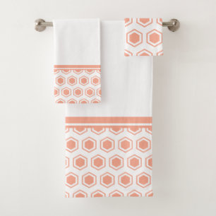 Apricot and White Hexagonal Pattern Bath Towel Set