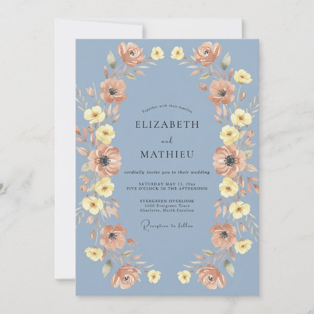 Apricot Anemone Cerulean Wedding Invitation (Front)