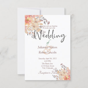 Apricot aquarelle faire-part de mariage florale