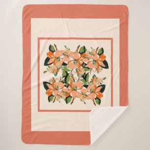 Apricot Azalea on Cream King Size Sherpa Blanket