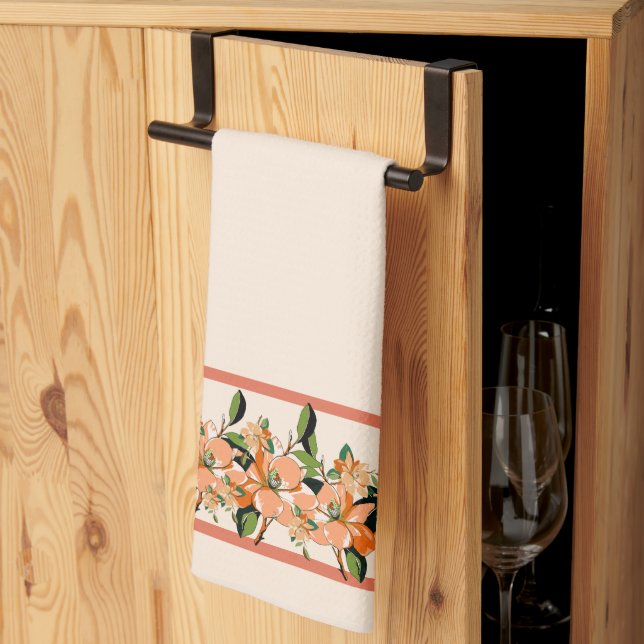 Apricot Azalea on Cream Kitchen Towel (Thirds Fold)