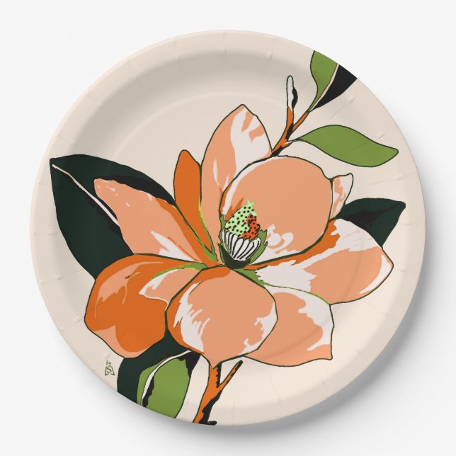 Apricot Azalea on Cream Paper Plate (Front)