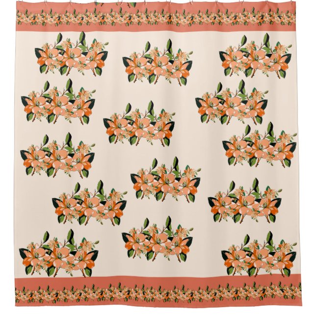 Apricot Azalea on Cream Shower Curtain (Front)