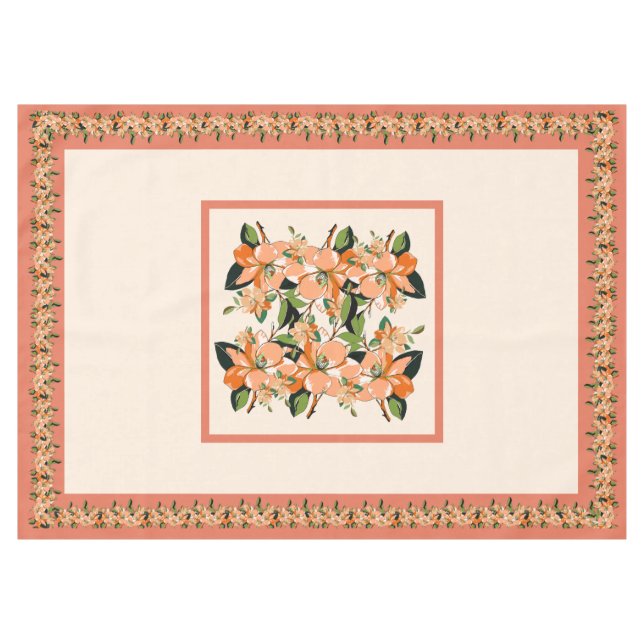 Apricot Azalea sur Crème 60" x 84" Nappe (Devant (Horizontal))
