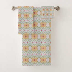 Apricot Bath Towel Set With Pink and Greens