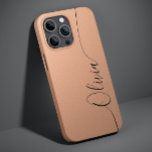 Apricot Black Elegant Calligraphy Script Name Case-Mate iPhone 14 Case<br><div class="desc">Apricot Shimmer Black Elegant Calligraphy Script Custom Personalized Name iPhone 14 Smart Phone Cases features a modern and trendy simple and stylish design with your personalized name in elegant hand written calligraphy script typography on a metallic apricot shimmer background. Designed by ©Evco Studio www.zazzle.com/store/evcostudio</div>