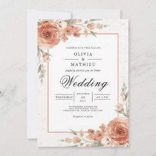 Apricot Blossom Flourish Wedding Invitation