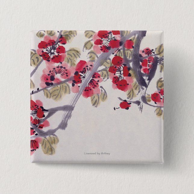 Apricot Blossoms 2 Inch Square Button (Front)