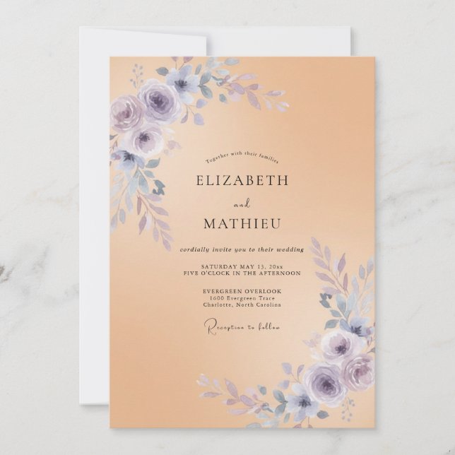Apricot Botanical Romantic Wedding Invitation (Front)