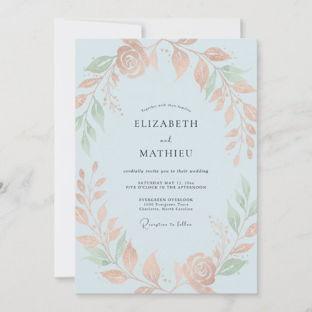 Apricot Celeste Foliage Eucalyptus Wedding Invitation (Front)