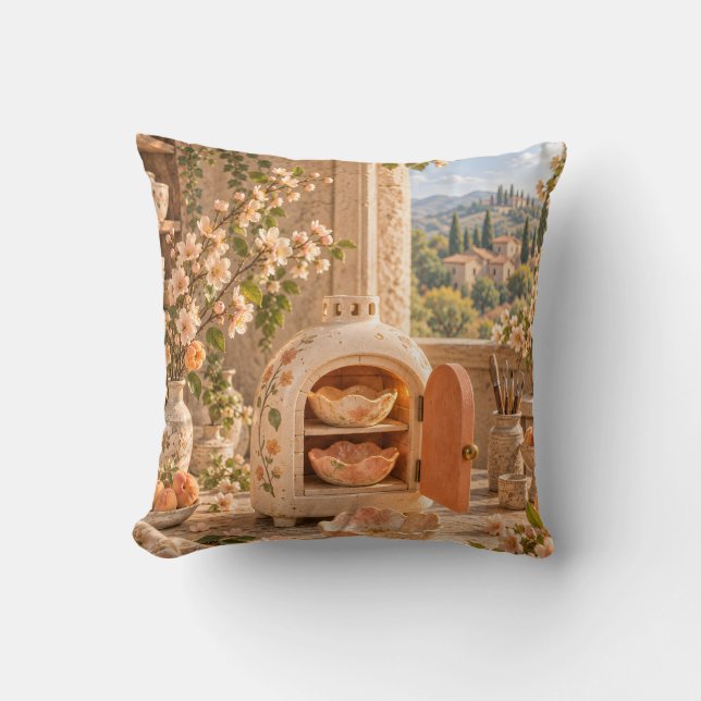 Apricot Ceramic Studio Blossom Tuscan Window Throw Pillow (Front)