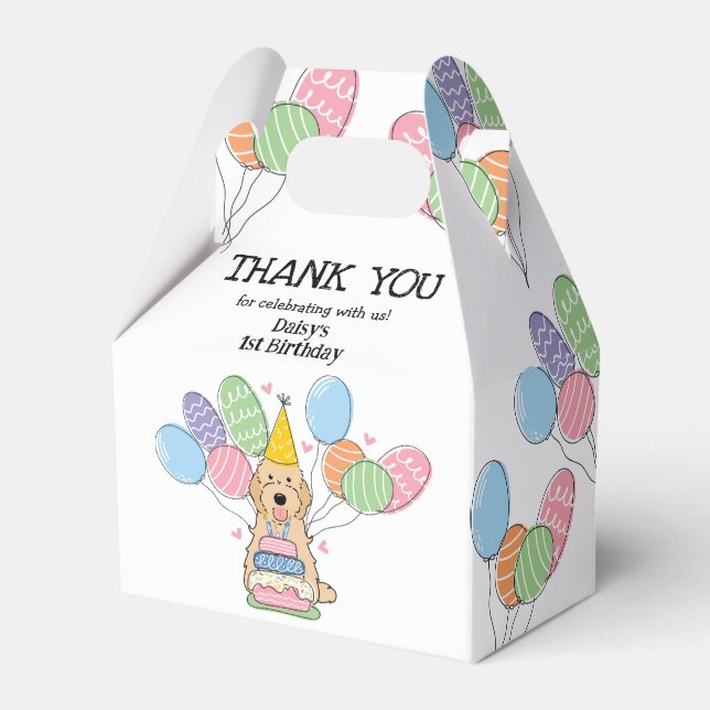 Apricot Cockapoo Cavapoo Birthday Thank You Favor Box (Front Side)