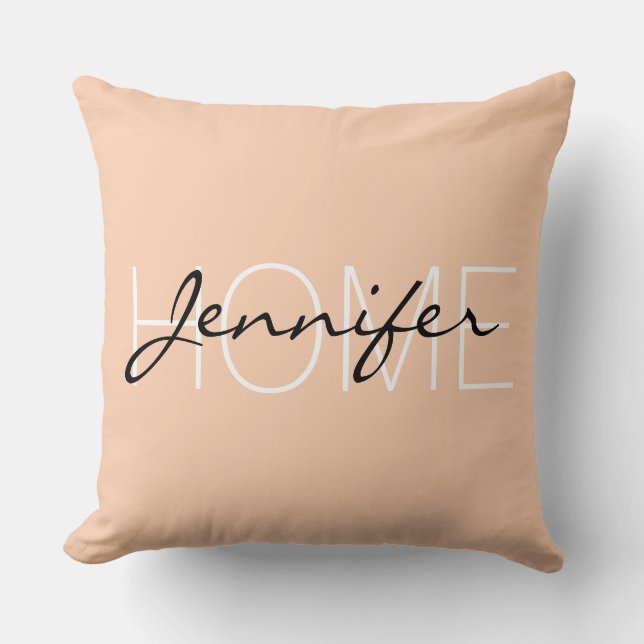 Apricot colour home monogram throw pillow (Front)