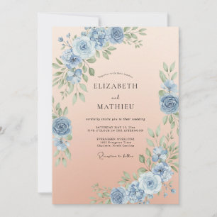 Apricot Cornflower Foliage Eucalyptus Wedding Invitation
