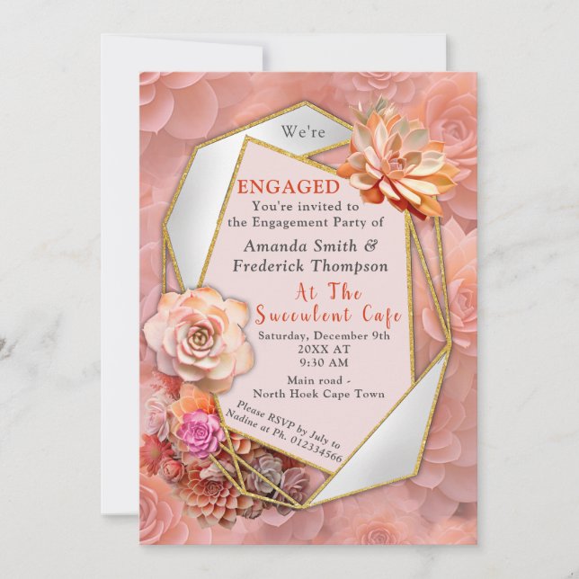 Apricot Crush Colour 2024 with Succulents  Invitation (Front)