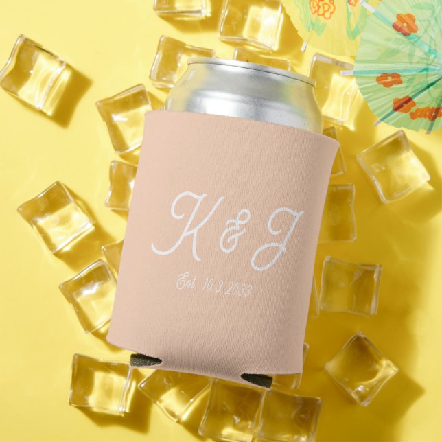 Apricot Crush Wedding Favour Monogrammed Can Coole Cooler (In Situ Summer)