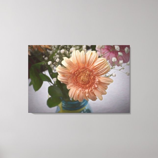 Apricot Daisy Still Life Rustic Painting Look Canvas Print (Front)