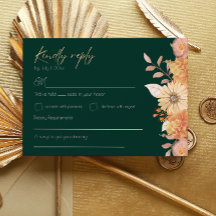 Apricot Emerald Flower Wedding Enclosure Card