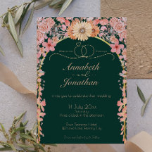 Apricot Emerald Wildflower Wedding Invitation