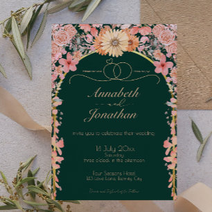 Apricot Emerald Wildflower Wedding Invitation
