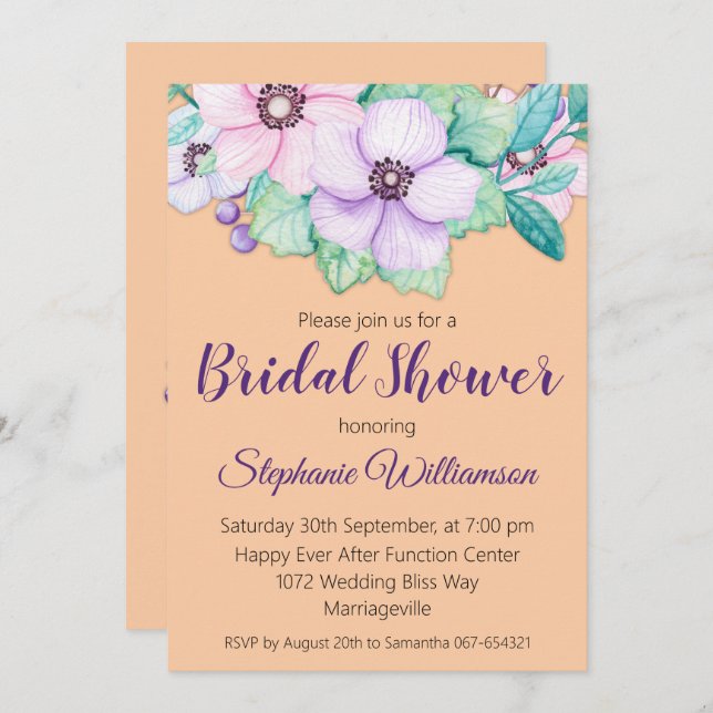 Apricot Floral Bridal Shower Invitation (Front/Back)