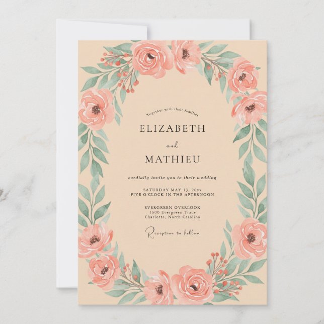 Apricot Foliage Painted Wedding Invitation (Front)