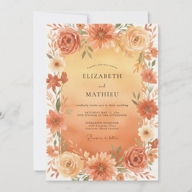 Apricot Gold Blossom Wedding Invitation (Front)