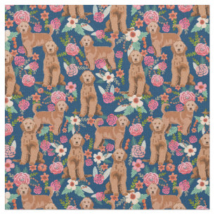 Apricot Golden Doodle vintage florals navy Fabric