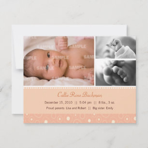 Apricot Gumdrop Baby Birth Announcement