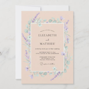 Apricot Lilac Sprig Eucalyptus Wedding Invitation
