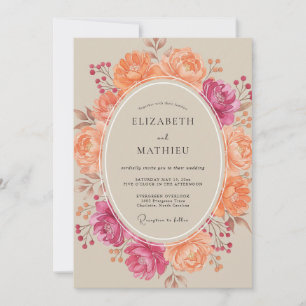Apricot Magenta Painted Wedding Invitation