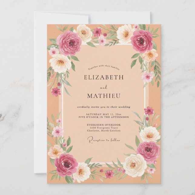 Apricot Mauve Petal Wedding Invitation (Front)