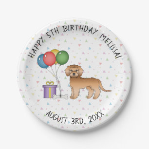 Apricot Mini Goldendoodle Cartoon Dog - Birthday Paper Plate