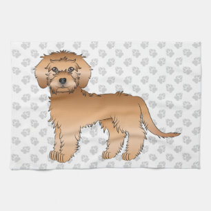Apricot Mini Goldendoodle Cute Cartoon Dog & Paws Kitchen Towel