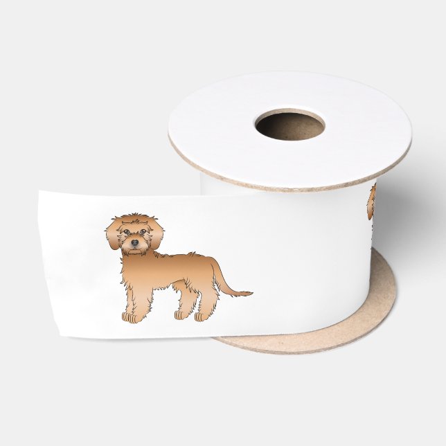 Apricot Mini Goldendoodle Cute Cartoon Dogs Satin Ribbon (Spool)