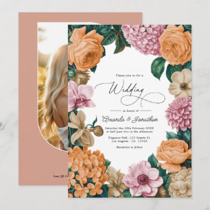 Apricot Nectar, Peony Pink & Warm Sand Wedding Invitation
