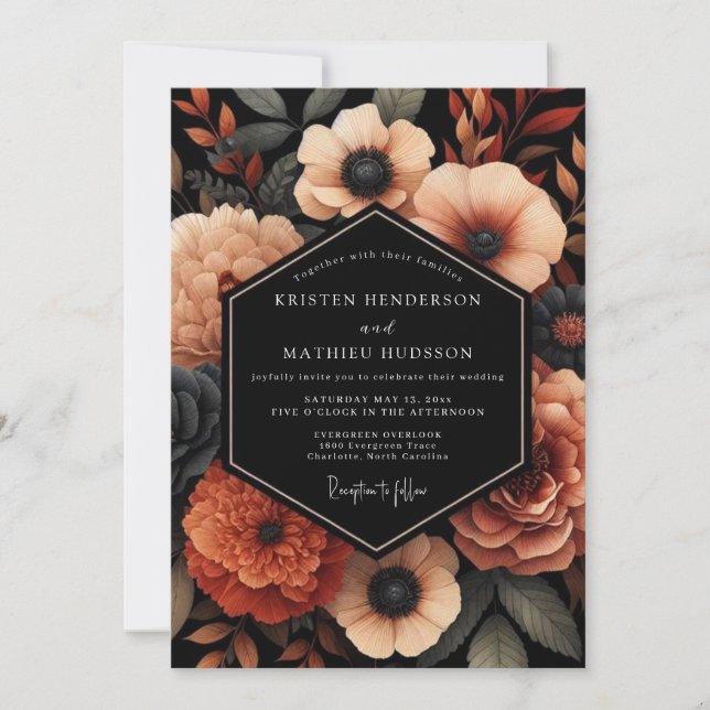 Apricot Noir Bloom Wedding Invitation (Front)