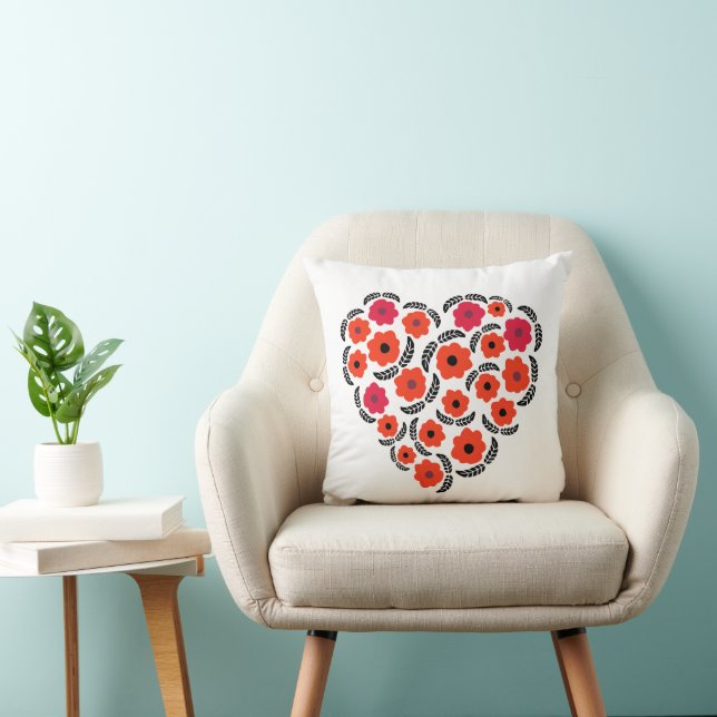 Apricot Orange Flower Heart  Throw Pillow (Chair)