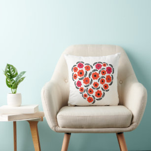 Apricot Orange Flower Heart  Throw Pillow