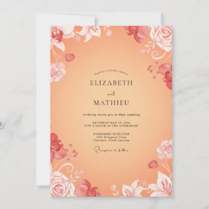 Apricot Painted Vine Wedding Invitation