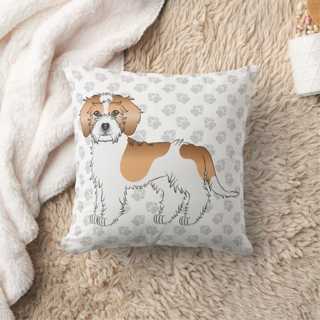 Apricot Parti-colour Mini Goldendoodle Dog & Paws Throw Pillow (Blanket)