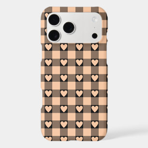 Apricot Peach Black Buffalo Heart Plaid Phone Case